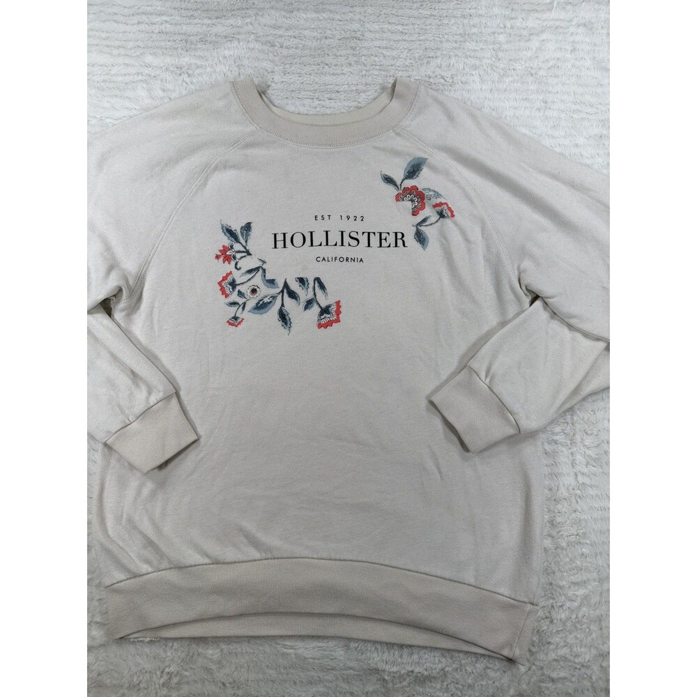 Hollister Womens Sweatshirt Floral Coastal Boho Preppy Casual Y2K 90s Cream S